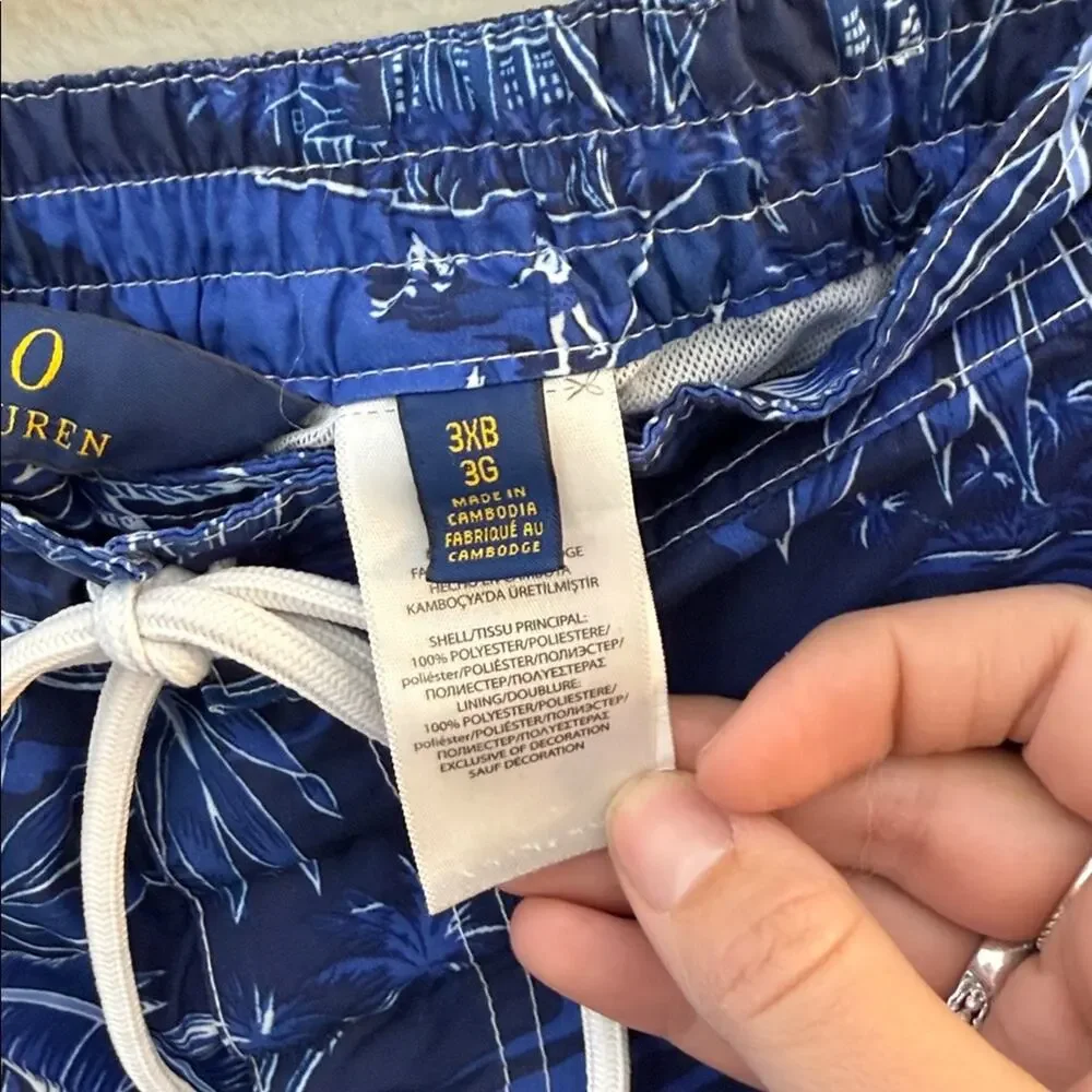 Polo Ralph Lauren Navy and White Tropical Print Swim Shorts Size 3XB